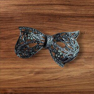vintage silver tone marcasite style bow brooch pin floral design 2 in